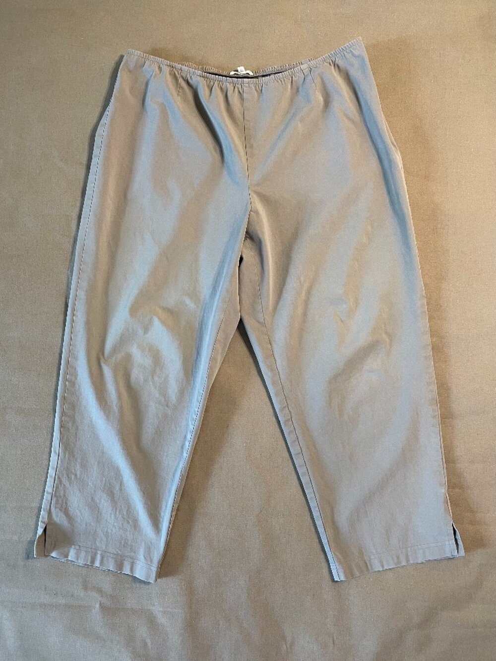 Eileen Fisher Pants 1X 24" Inseam Beige Organic Cotton Side Zip Elastic Waist